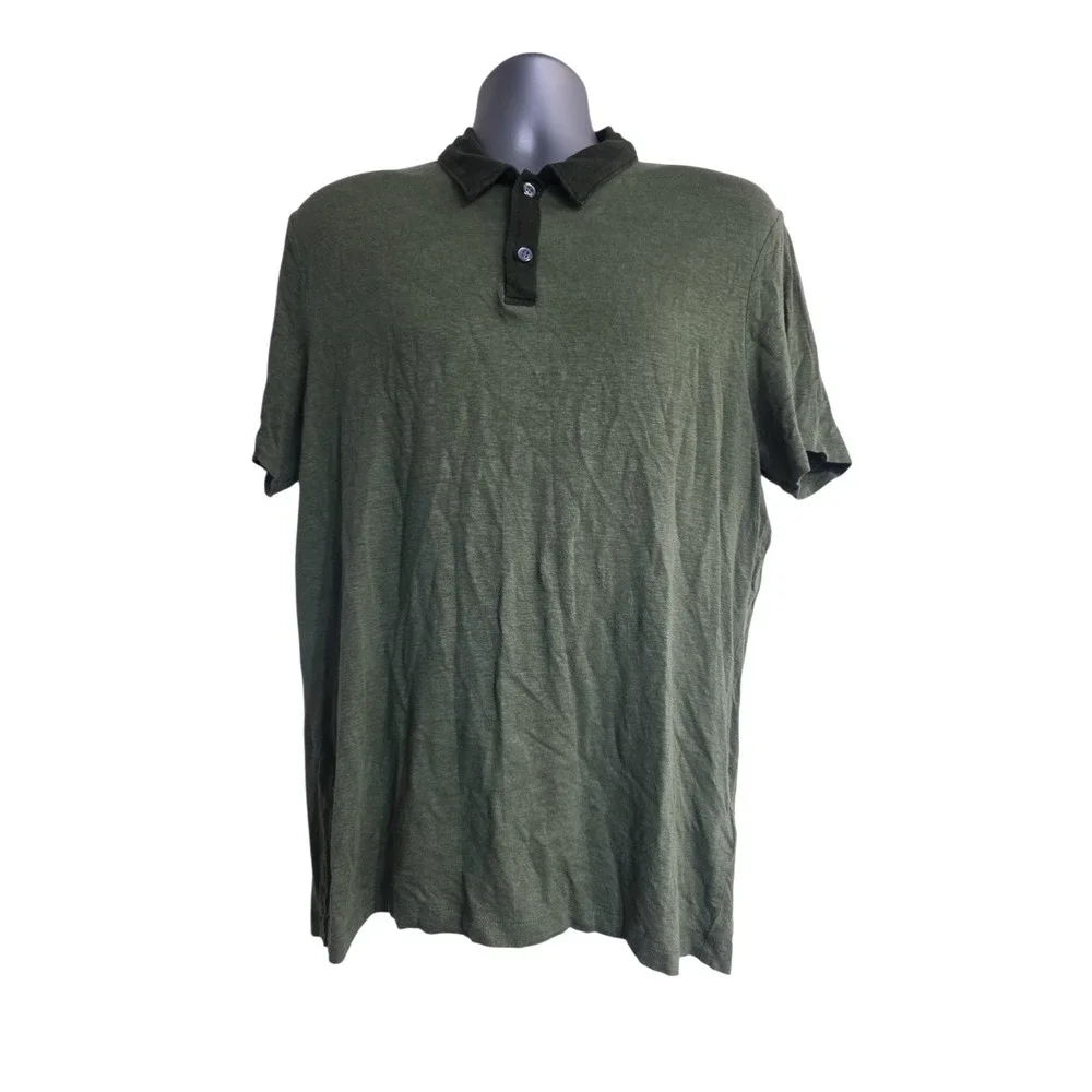 Banana Republic‎ Mens L Olive Green Performance Linen Short Sleeve Polo Shirt
